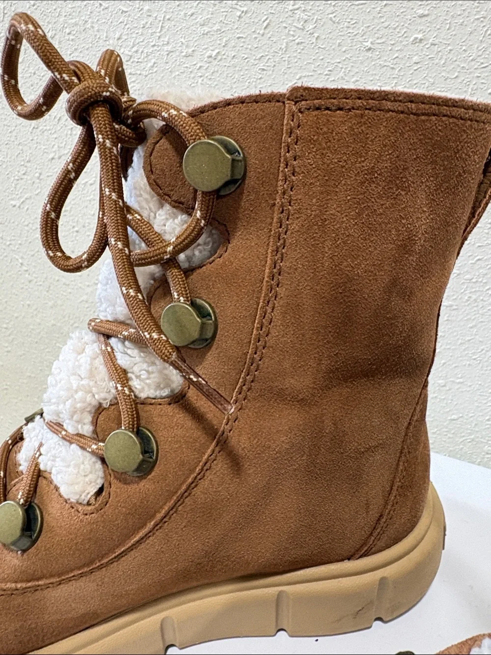 Sorel Explorer III Joan Cozy Shearling-Lace Winter Boots in Brown